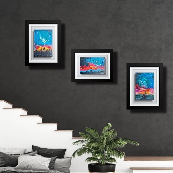 Northern Lights Painting Pine Tree Original Art Canvas Painting 6x4 Fluid Artwor - Picture 10 of 10